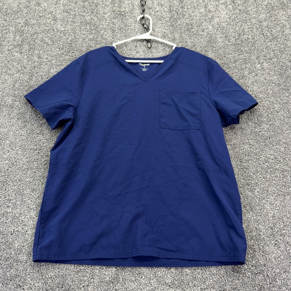 Scrubstar Scrub Top Womens Large Indigo V-Neck Short Sleeve Pocket Nurse